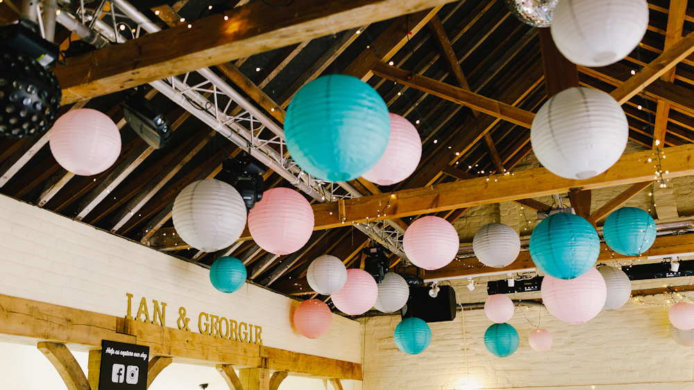 Pastel Paper Lanterns at Hautbois Hall, Norfolk Hanging Lantern Company